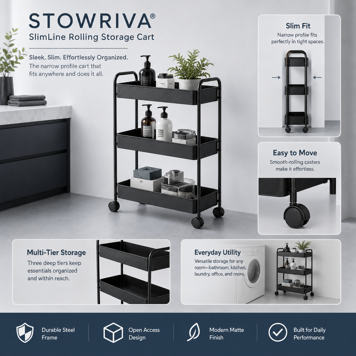 STOWRIVA® SlimLine Rolling Storage Cart