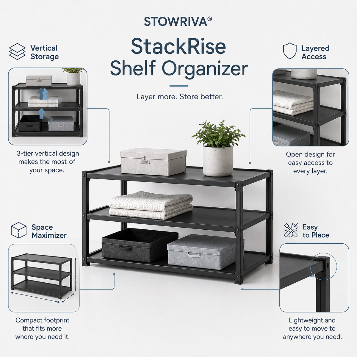STOWRIVA® StackRIse Shelf Organizer
