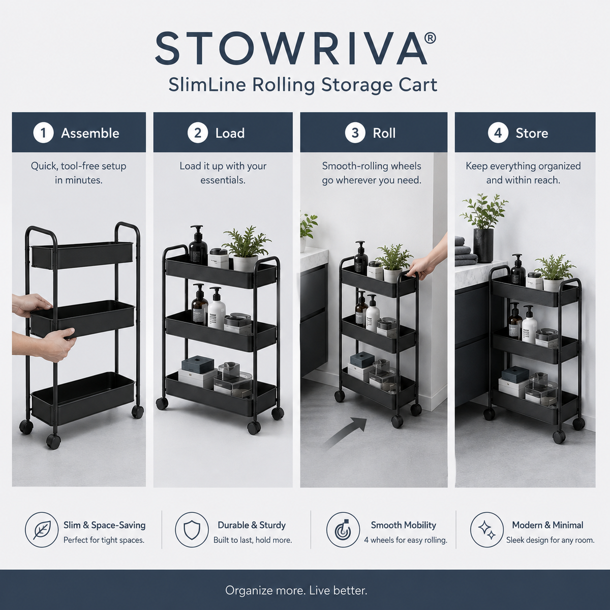 STOWRIVA® SlimLine Rolling Storage Cart