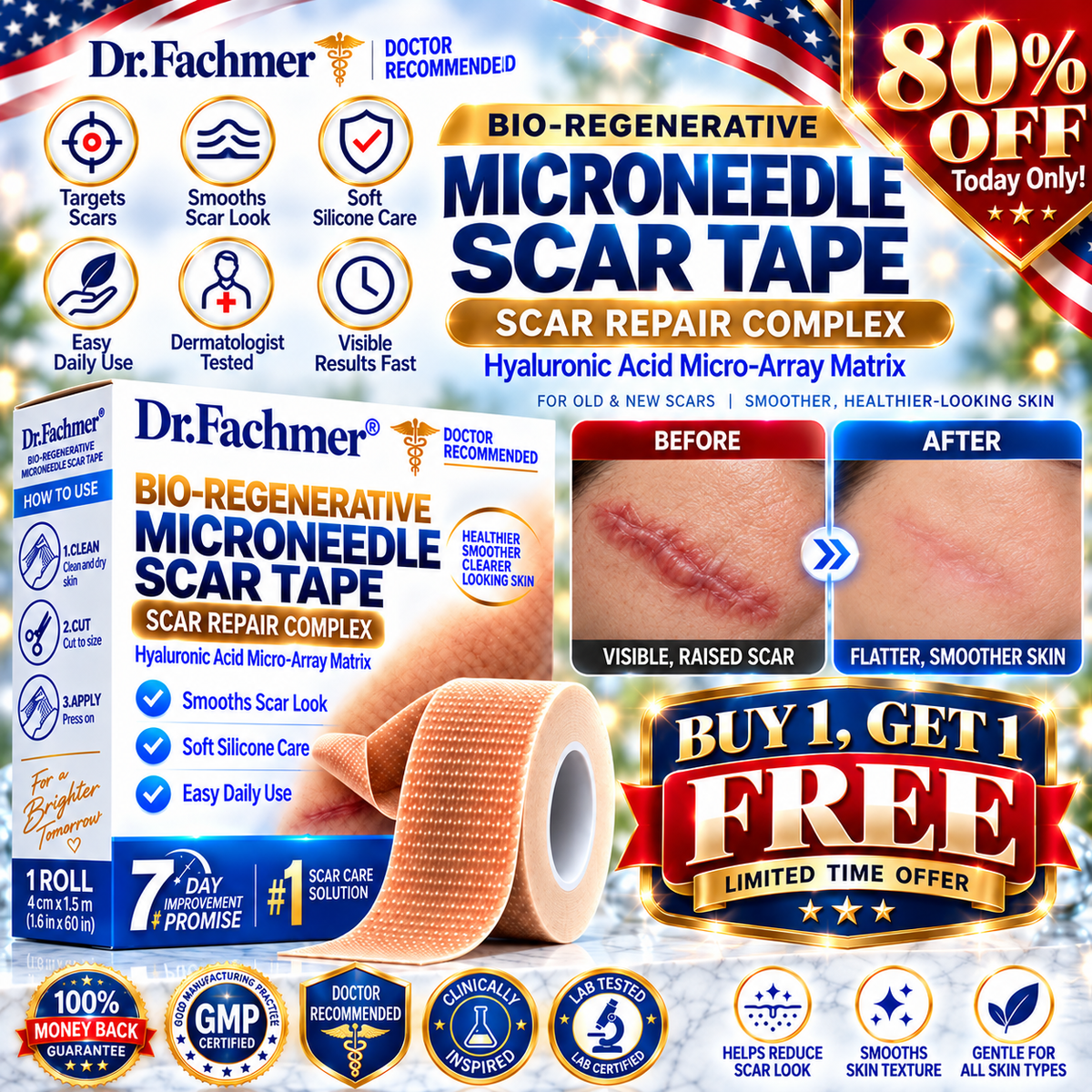 🦄⚕️𝐎𝐟𝐟𝐢𝐜𝐢𝐚𝐥 𝐒𝐭𝐨𝐫𝐞丨Dr.Fachmer® 🩹 Bio-Regenerative Microneedle Scar Tape——Remove all kinds of skin scars