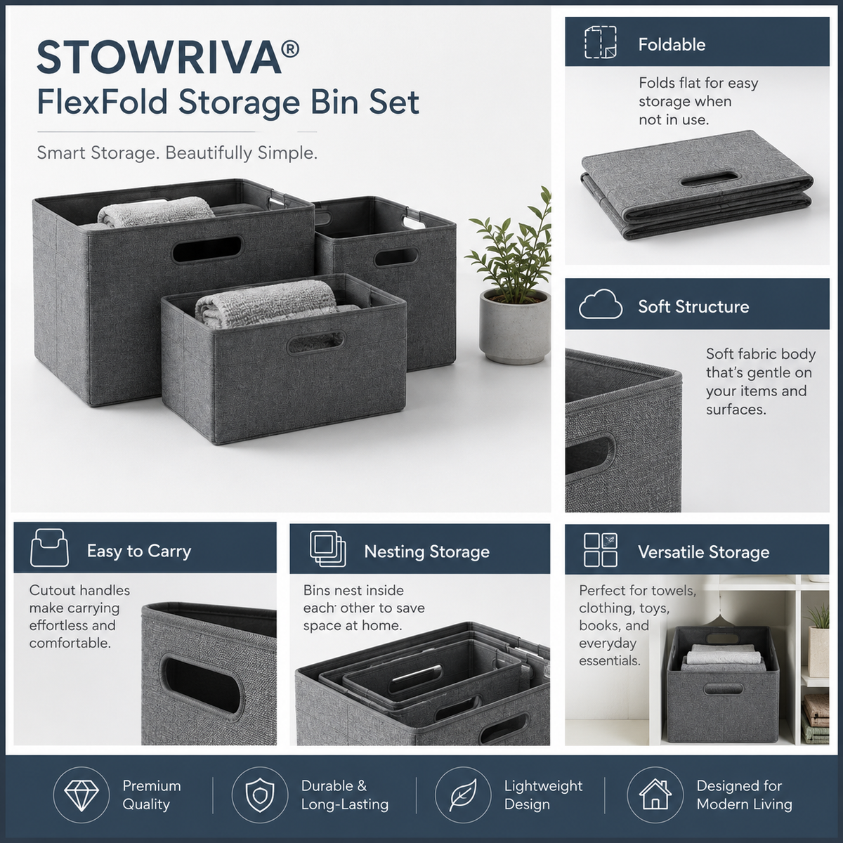 STOWRIVA® FlexFold Storage Bin Set