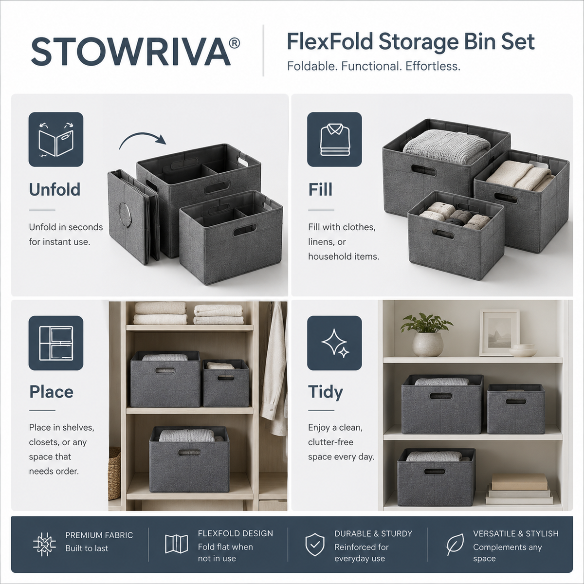 STOWRIVA® FlexFold Storage Bin Set
