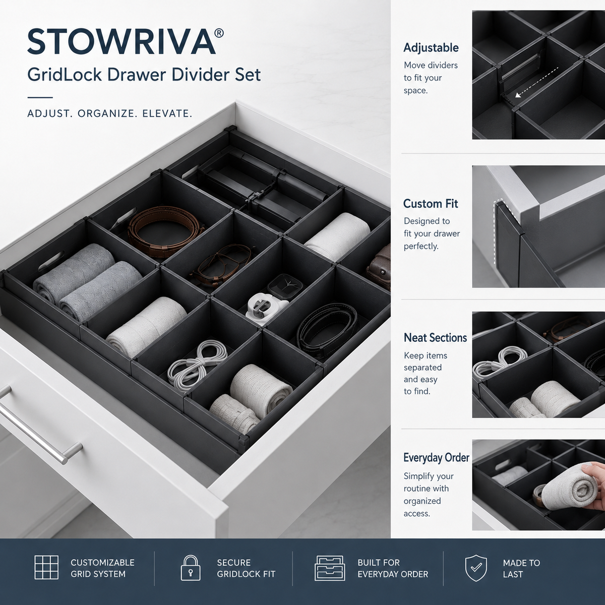 STOWRIVA® GridLock Drawer Divider Set