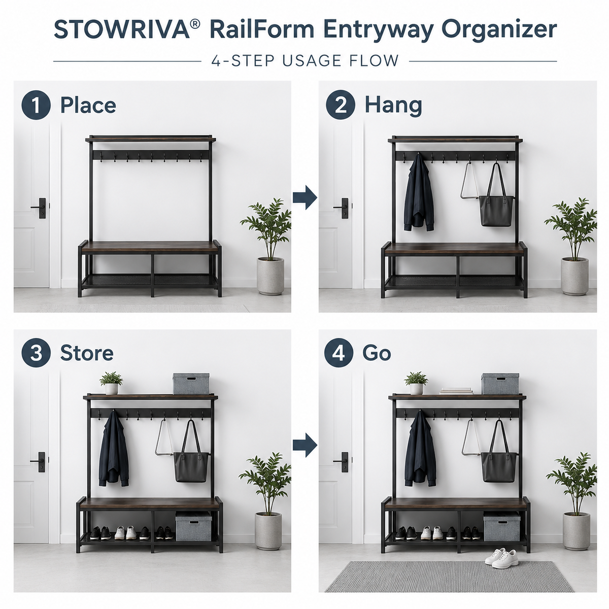STOWRIVA® RailForm Entryway Organizer
